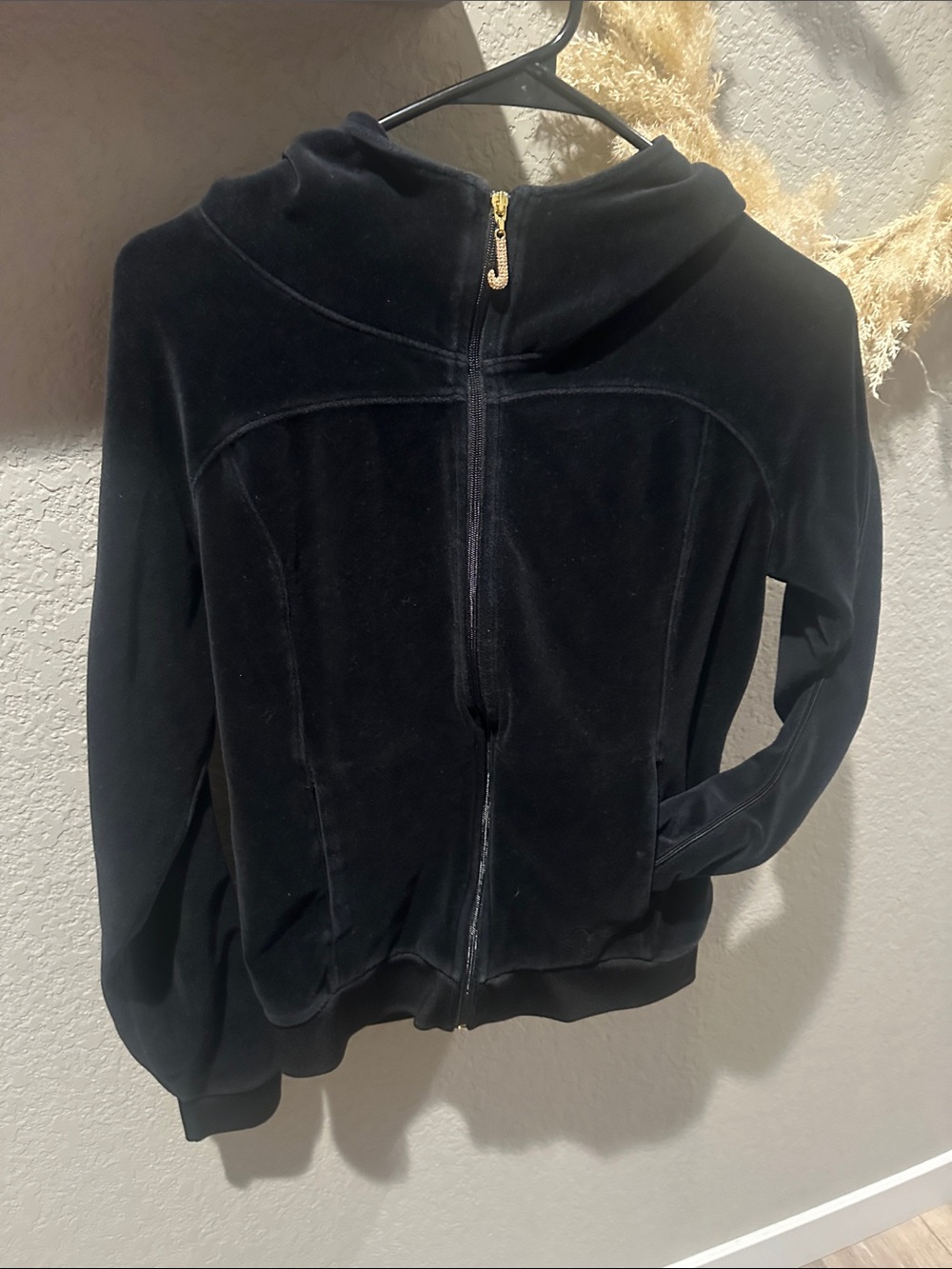 Juicy Couture Black Velvet Zip-Up Hoodie Jacket